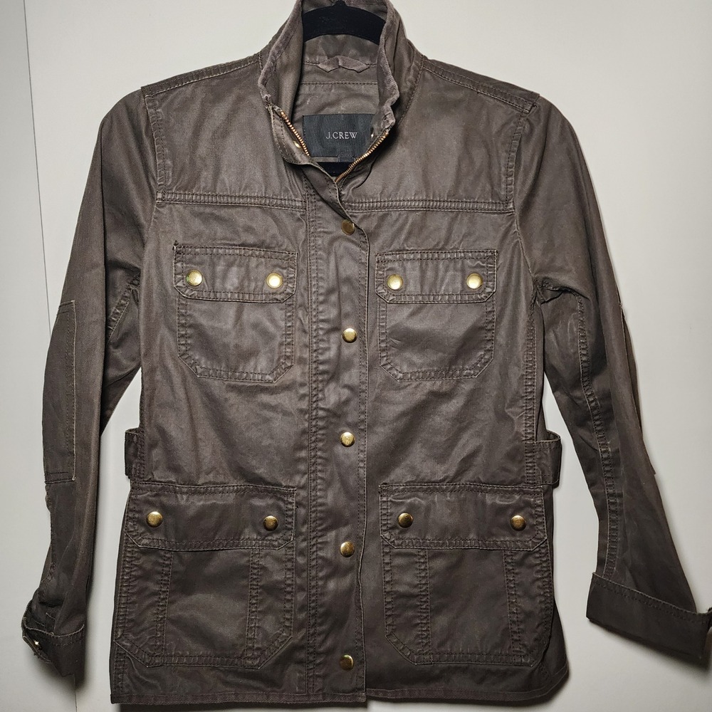 J.Crew Downtown Field Jacket Women PS Brown Excellent Utility Gold Hardware Rugg